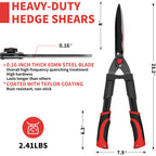 GARTOL 23-Inch Hedge Shears, Manual Garden Clippers with 9" High Carbon Steel Wavy Blade, Heavy Duty Bush Trimmers with Shock-Absorbing Bumpers & Adjustable Tension, Easy-Grip Handles