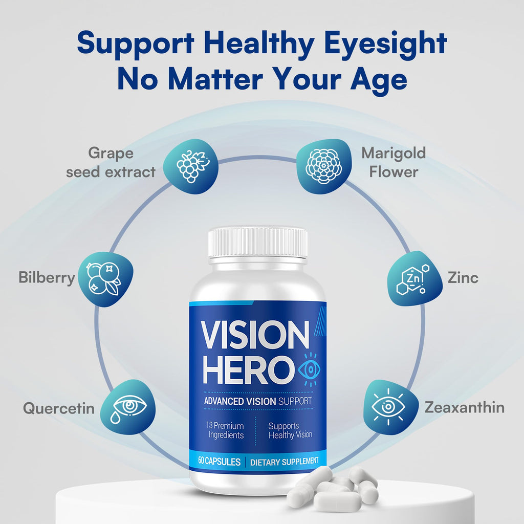 Vision Hero Advanced Vision Support, Eyes Supplements - 60 Capsules Eye Health Supplements for Adults (Pack of 1)