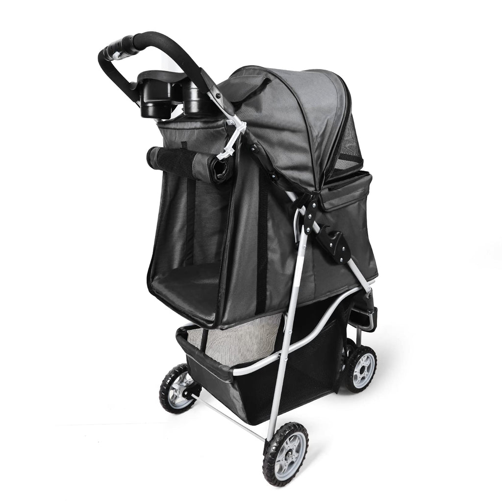 Pet Strollers for Small Medium Dogs & Cats, 3-Wheel Dog Stroller Folding Flexible Easy to Carry for Jogger Jogging Walking Travel with Sun Shade Cup Holder Mesh Window (Black)