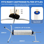 Skimzy Pool Filter Cleaner Stand, Dual-Mode Upright & Lay-Down Cleaning System with Support Bar, Smooth Bearing Rotation, Fits 3"/4"/6" Center Hole Cartridge Filters Up to 35"