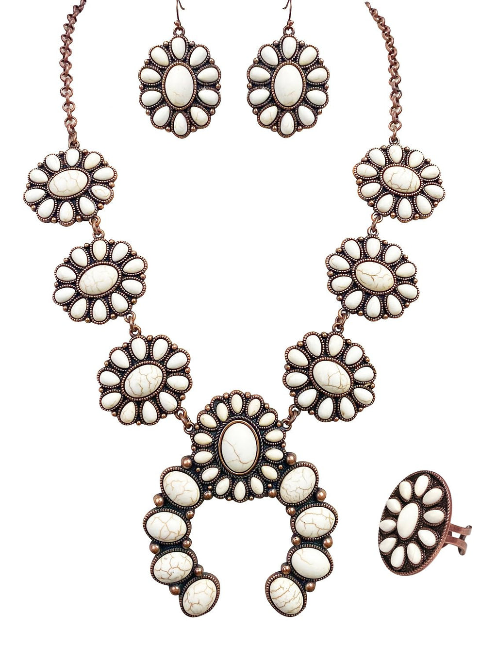 TOPACC 3 Pcs White Turquoise Jewelry for Women Western Necklace Cowgirl Earrings Boho Ring Indian Jewelry Set for Country Concert Outfit