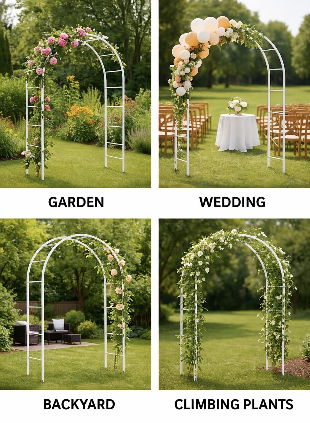 Adorox Metal Garden Arch Trellis for Climbing Plants 7.8ft Outdoor Arch Wedding Halloween Christmas Vine Trellis Pumpkin Archway Assemble Freely 2 Sizes White