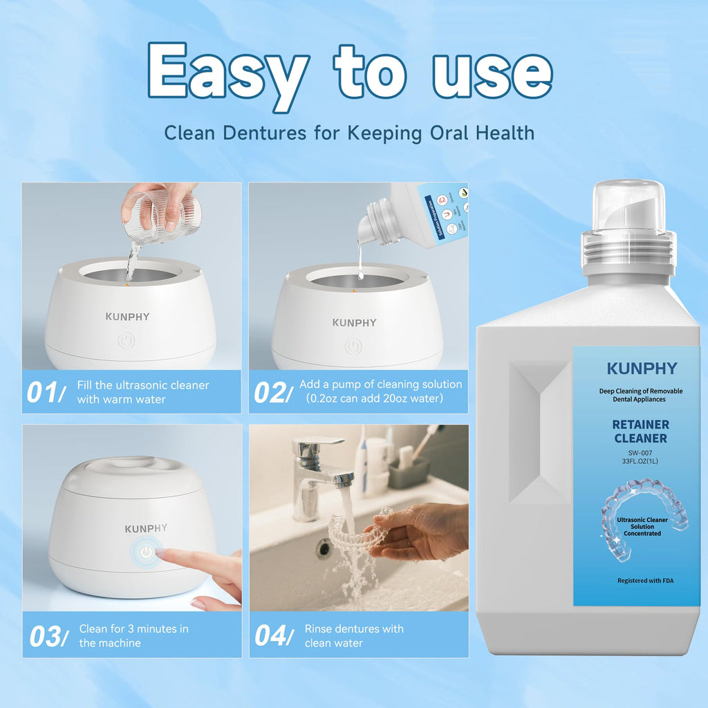 Ultrasonic Retainer Cleaner Solution for Ultrasonic Denture Cleaner-Professional Cleaning of Retainers, Invisible Aligners, Mouth Guards, Night Guards, Remove Odors, Discoloration & Stains 32oz
