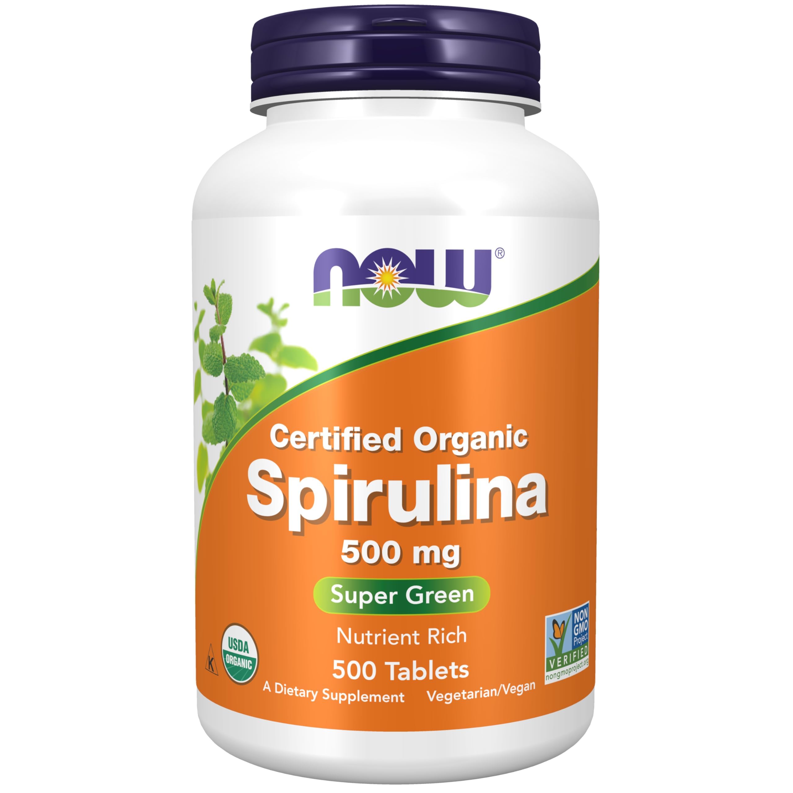 NOW Foods Supplements, Organic Spirulina 500 mg with Vitamins, Minerals and GLA (Gamma-Linolenic Acid), 500 Tablets