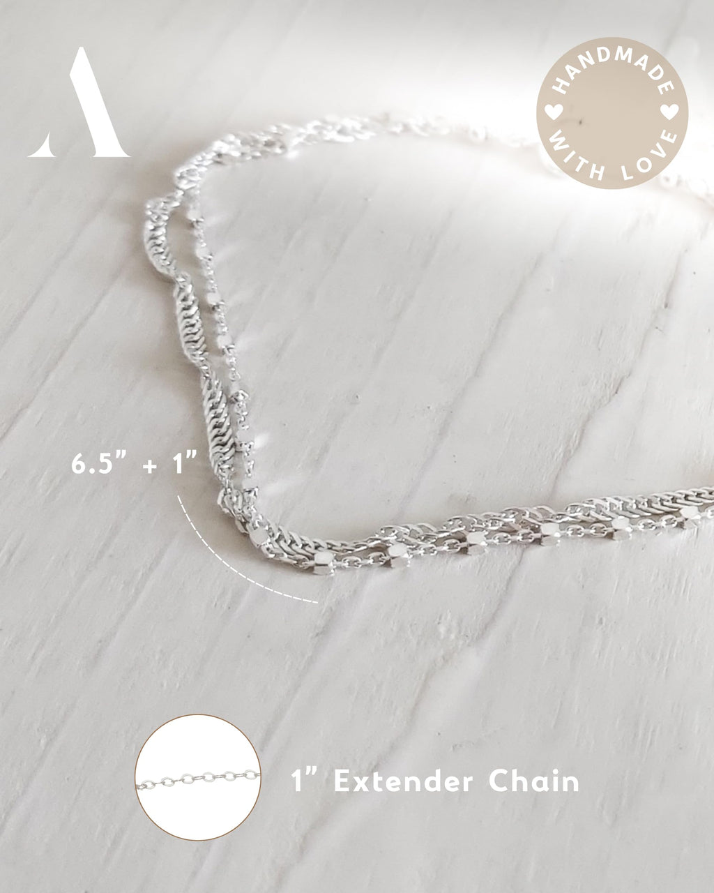 Annika Bella Double Stranded Sterling Silver Bracelet for Women, Dainty Waterproof Chain Bracelet for Women, Teen (Twirl & Satellite Chains)