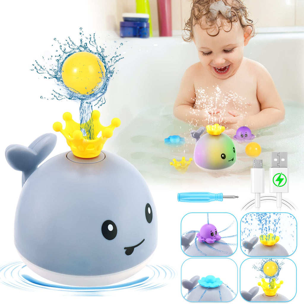 Gigilli Light Up Whale Bath Toys Sprinkler with 4 Water Spray Patterns, Bath Tub Toys Shower Gifts for 1 2 3 4 5 Years Old Boys Girls