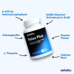 SEHATU Relax Plus Stress Relief Supplement | with GABA, L-Theanine, Ashwagandha, Valerian Root | Supports A Relaxed Mood and Restful Sleep | 60 Count | 30 Day Supply
