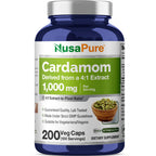 NusaPure Cardamom Capsules, 1000 mg, 200 Veg Capsules (Non-GMO, Vegan)