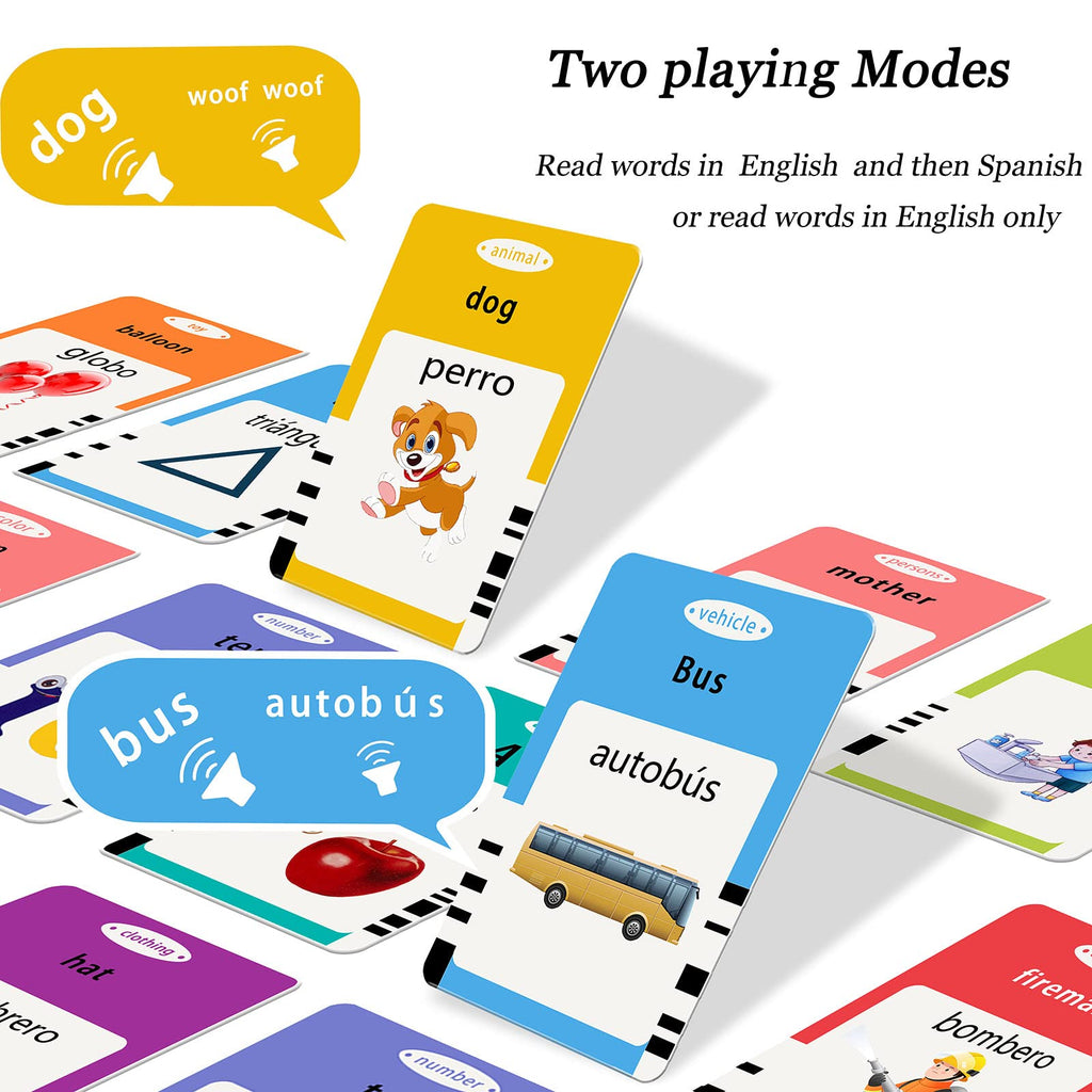 Startcan Spanish & English Talking Flash Cards for Toddlers 1 2 3 4 5 6, Audible Toys for Kids to Learn Spanish - 258 Cards and 516 Words(Pink)