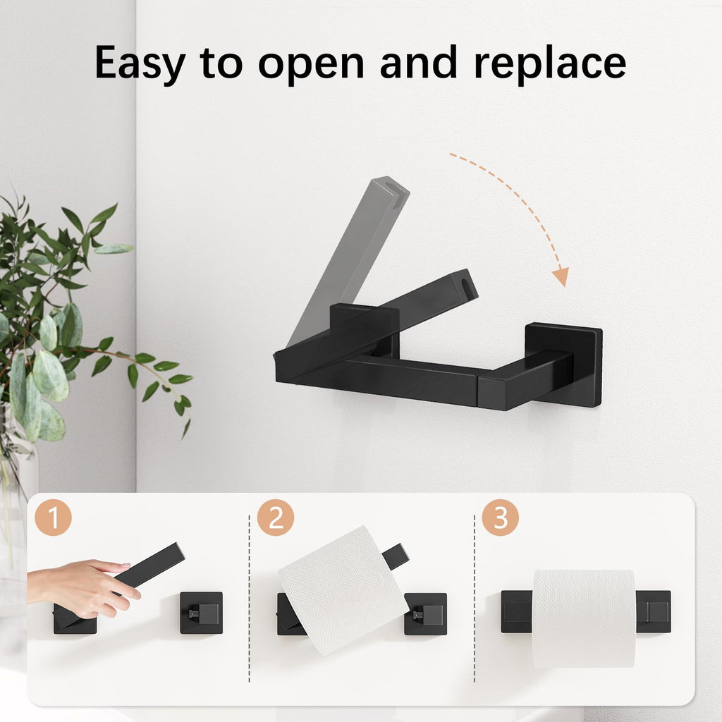 FEILERN Toilet Paper Holder, Wall Mounted Post Pivoting Square Tissue Holders Roll Holder Hangers for Bathroom, Commercial Toilet Paper Dispenser, Matte Black