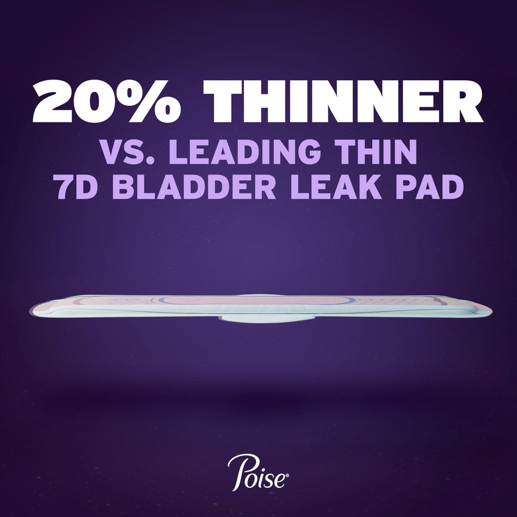 Poise Overnight Ultra Thin Incontinence & Postpartum Pads with Wings for Bladder Leaks, 8 Drop Extra Absorbent, Long Length, 20 Count