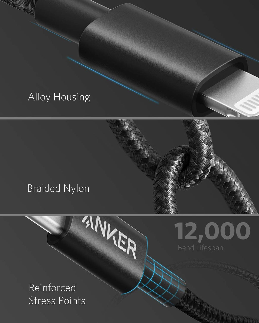 Anker New Nylon USB C to Lightning Cable, MFi-Certified Cord (6 ft, Black)