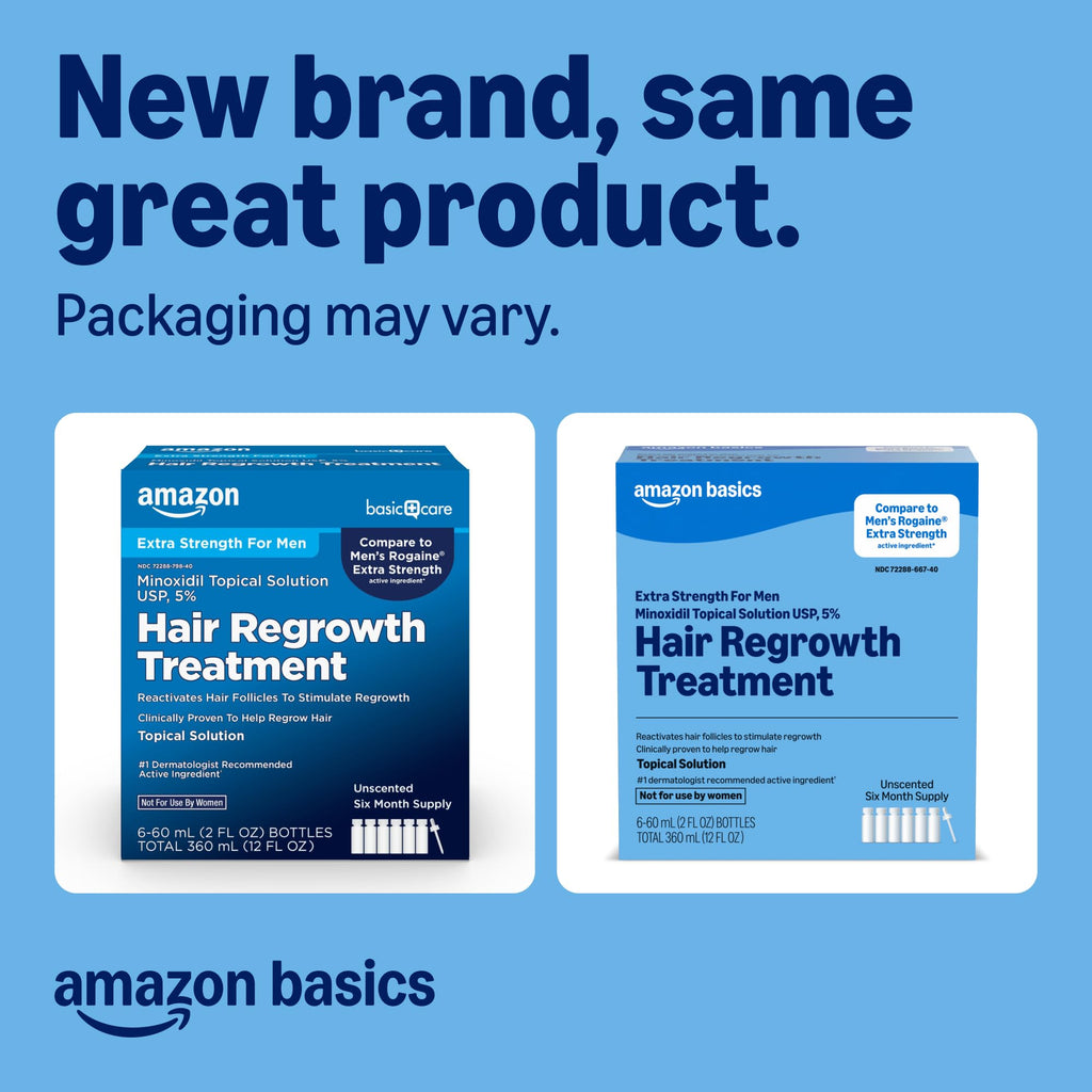 Amazon Basics Minoxidil Topical Solution USP, 5 Percent, Hair Regrowth Treatment for Men, Extra Strength, 12 Fluid Ounces (Previously Amazon Basic Care)