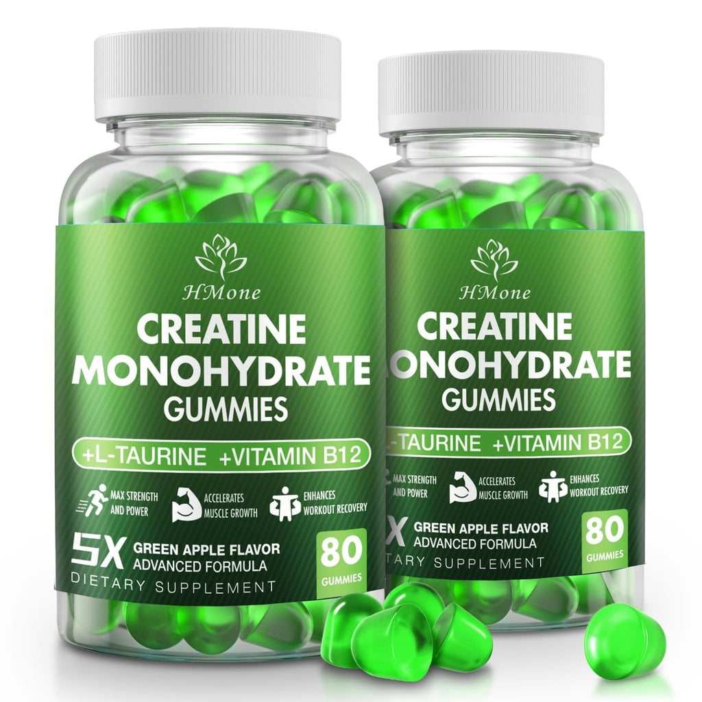 Creatine Monohydrate Gummies - 5g for Men & Women, 160 Count and Creatine Chewable Supplements for Muscle Gain, Muscle Strength, Green Apple Flaavor