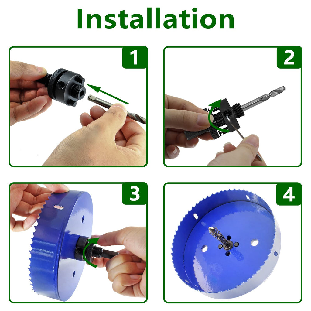 Luomorgo 155mm/6.1 inch Hole Saw with Arbor, 1 1/4 inch Cutting Depth HSS Bi-Metal Hole Cutter for Wood Cornhole Boards Plastic Drywall & Metal Sheet