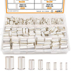 mankk 305 Pcs Wire Ferrules Kits Silver Plated Copper Crimp Terminal Connector 8 Sizes AWG (1/0 2/0 2 4 6 8 10 12) Sleeves Insulated Cord Pin End Terminal