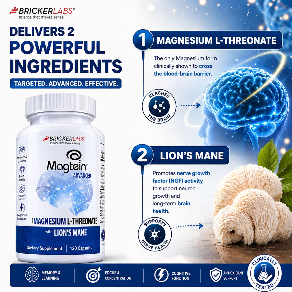 Bricker Labs Magtein & Lion's Mane Magnesium L-Threonate Supplement
