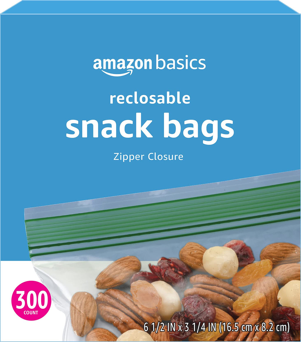 Amazon Basics Reclosable Food Storage Snack Bags,300 Count (Pack of 2)