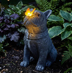 Solar French Bulldog Garden Statue with Butterfly, Outdoor Frenchie Gifts
