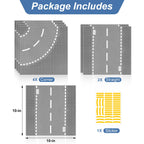 6 Pack Road Base Plates for Building, Compatible with Lego Classic Bricks, 10” x 10” Baseplates Fits for Lego Roads, Road Base Plates for City Sets (Attached DIY Stickers)
