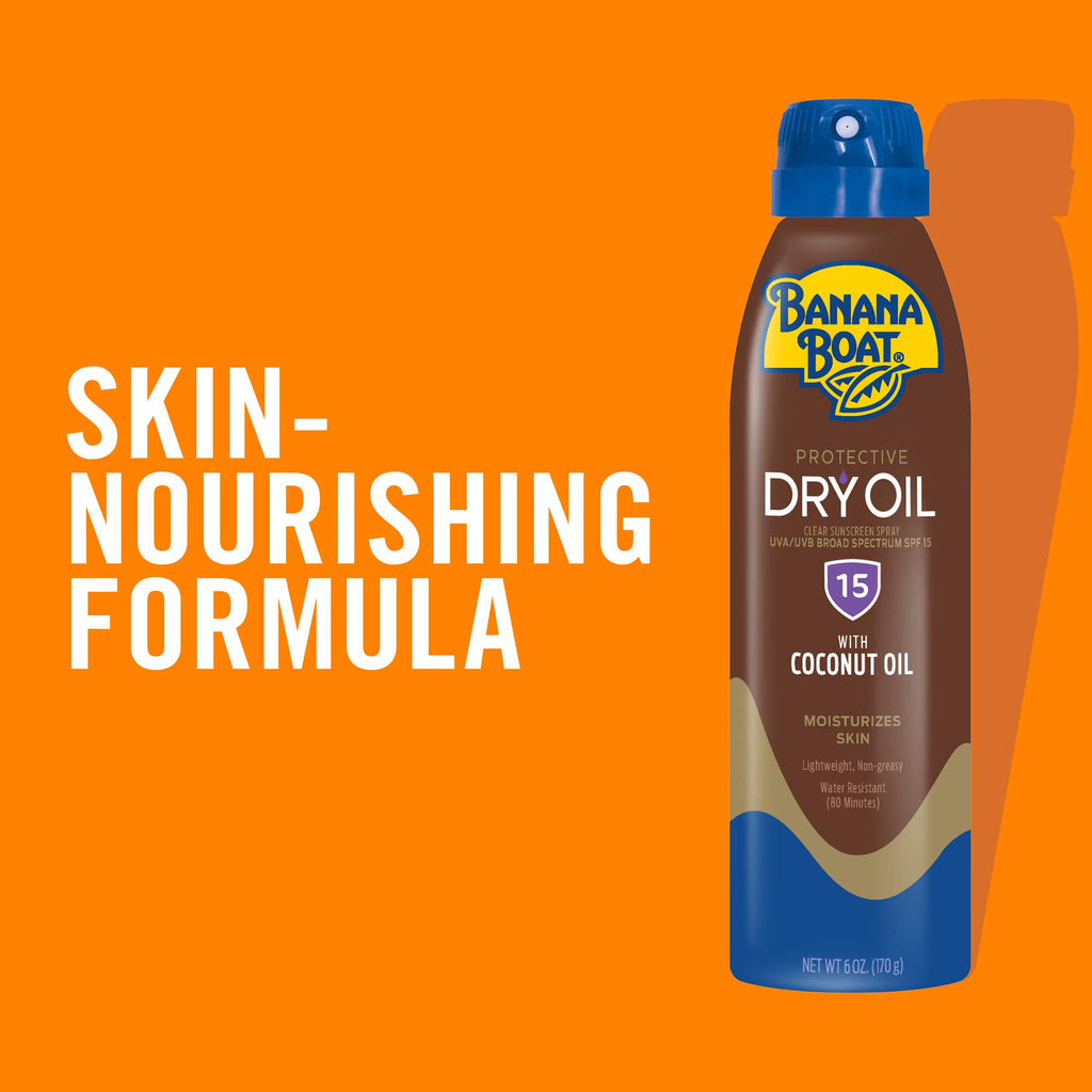 Banana Boat Dry Oil Tanning Spray Sunscreen SPF 15, 6oz | Protective Sun Tanning Oil with SPF 15 Sunscreen, Oxybenzone Free, 6oz each Twin Pack