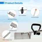 LTSEAME Sand Flea Rake, Detachable Long Handle Sand Sifter for The Beach, The Shark Tooth Screen Comes with a 16in Wide Drain Screen