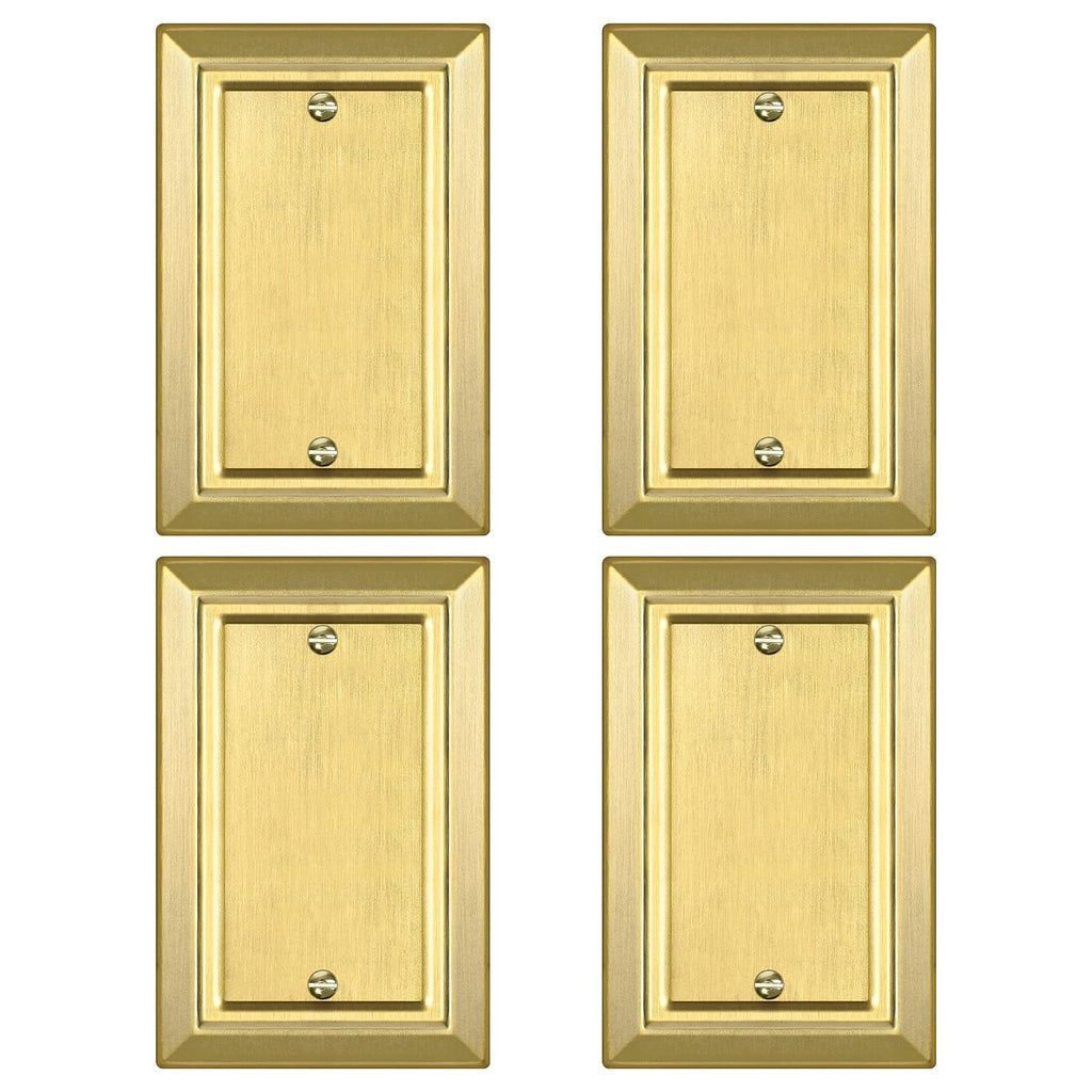 Metal Wall Plate for Electrical Outlets, Decorative Brass Gold Switch Plates Outlet Cover, Light Switch Cover Plate, 1-Gang Wall Plates (Single blank, 4 Pack)
