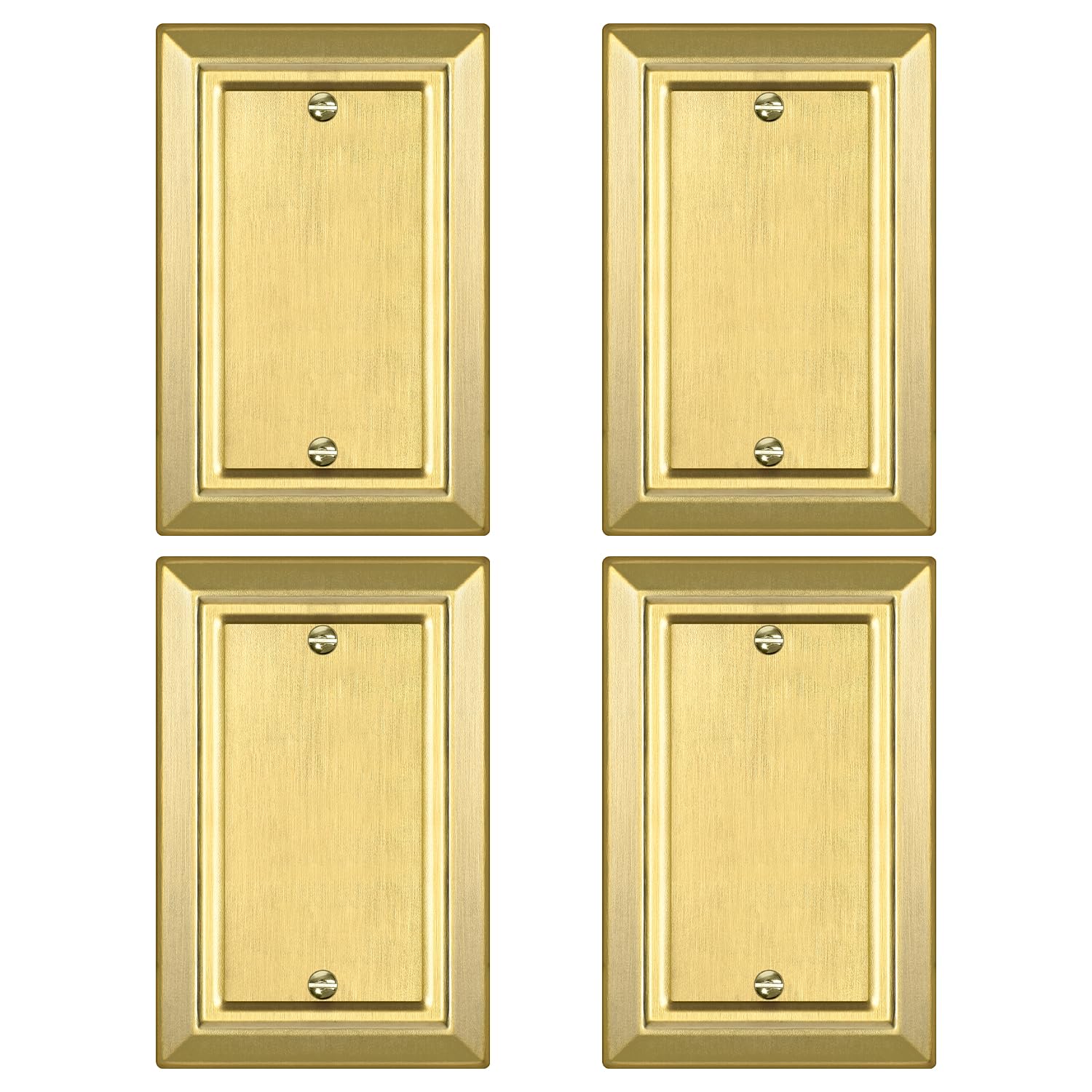 Metal Wall Plate for Electrical Outlets, Decorative Brass Gold Switch Plates Outlet Cover, Light Switch Cover Plate, 1-Gang Wall Plates (Single blank, 4 Pack)