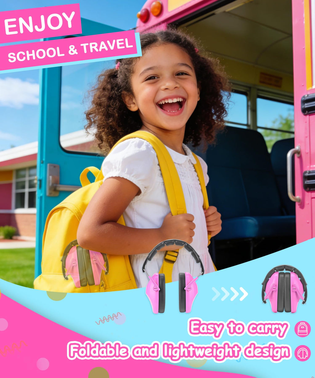 ZOHAN Kids Noise Cancelling Headphones - 25dB NRR Kids Ear Protection 2 Pack, Hearing Protection Safety Ear Muffs for School Monster Truck Fireworks Travel Studying Concerts Autism, Blue and Pink