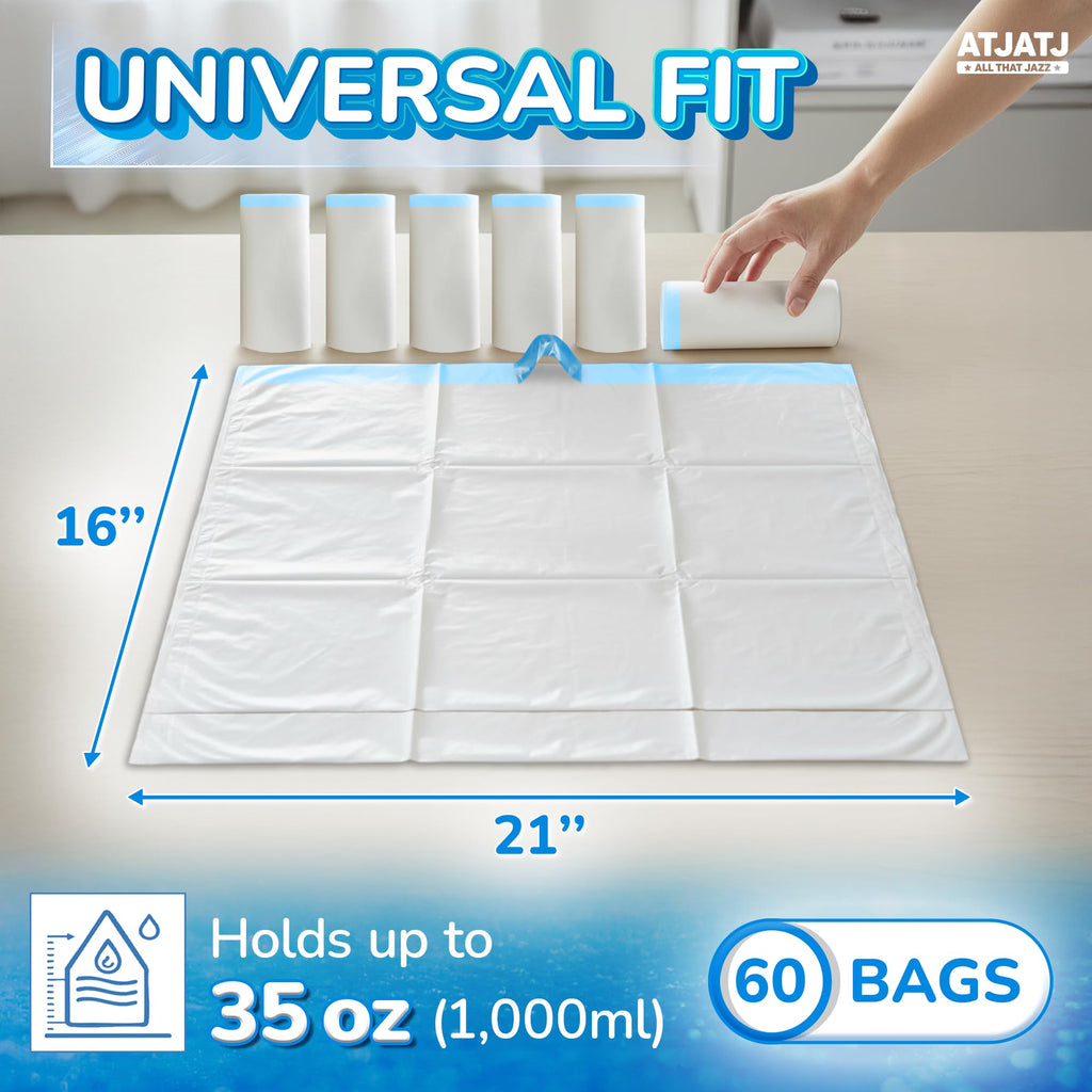 60 Packs Commode Liners With 60 Absorbent Pads, Leak-Proof Disposable Toilet Bags for Adults, Fits All Bedside Toilet Chairs Bucket, Portable Potty Liners for Home Medical Use, No Mess Cleanup