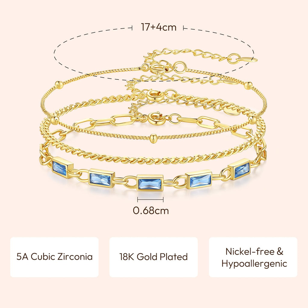 GexTyde Gold Birthstone Bracelet for Women, 18K Gold Plated Layered Jewelry Bracelet Set, Womens Dainty Stackable Bracelets Link Paperclip Chain Valentines Day Gift for Wife Her