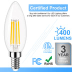 GOLSPARK Dimmable E12 LED Bulb 40W Equivalent, 4000K Natural Daylight Candelabra LED Light Bulbs 4W, 400LM, CRI 85+, Type B Bulb, Clear Filament Candle Light Bulbs for Chandelier Ceiling Fan, 6 Pack