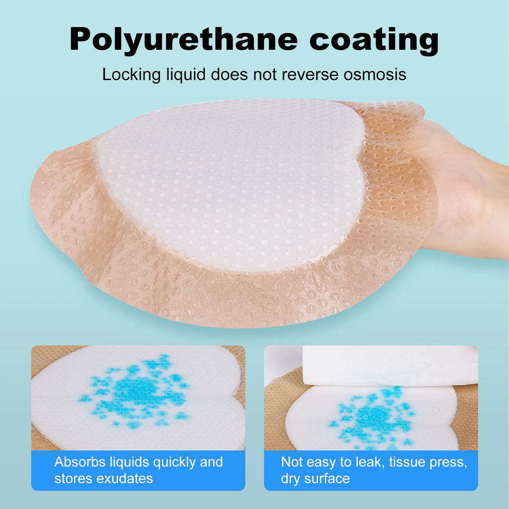 Sacral Foam Dressing, Sacrum Silicone Foam Dressing with Border, 7x7 Large Bandage for Bed Sores On Buttocks, Super Absorbent Pressure Sore Prevention Pads, Waterproof & Breathable Wound Dressing (10)