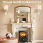 IRONPAX Wall Sconces Battery Operated Set of 2, Wireless Rechargeable Wall Sconce Set of Two, Dimmable Wall Lights with Remote for Bedroom Living Room Hallway Decor (Brushed Nickel, Fabric Shade)
