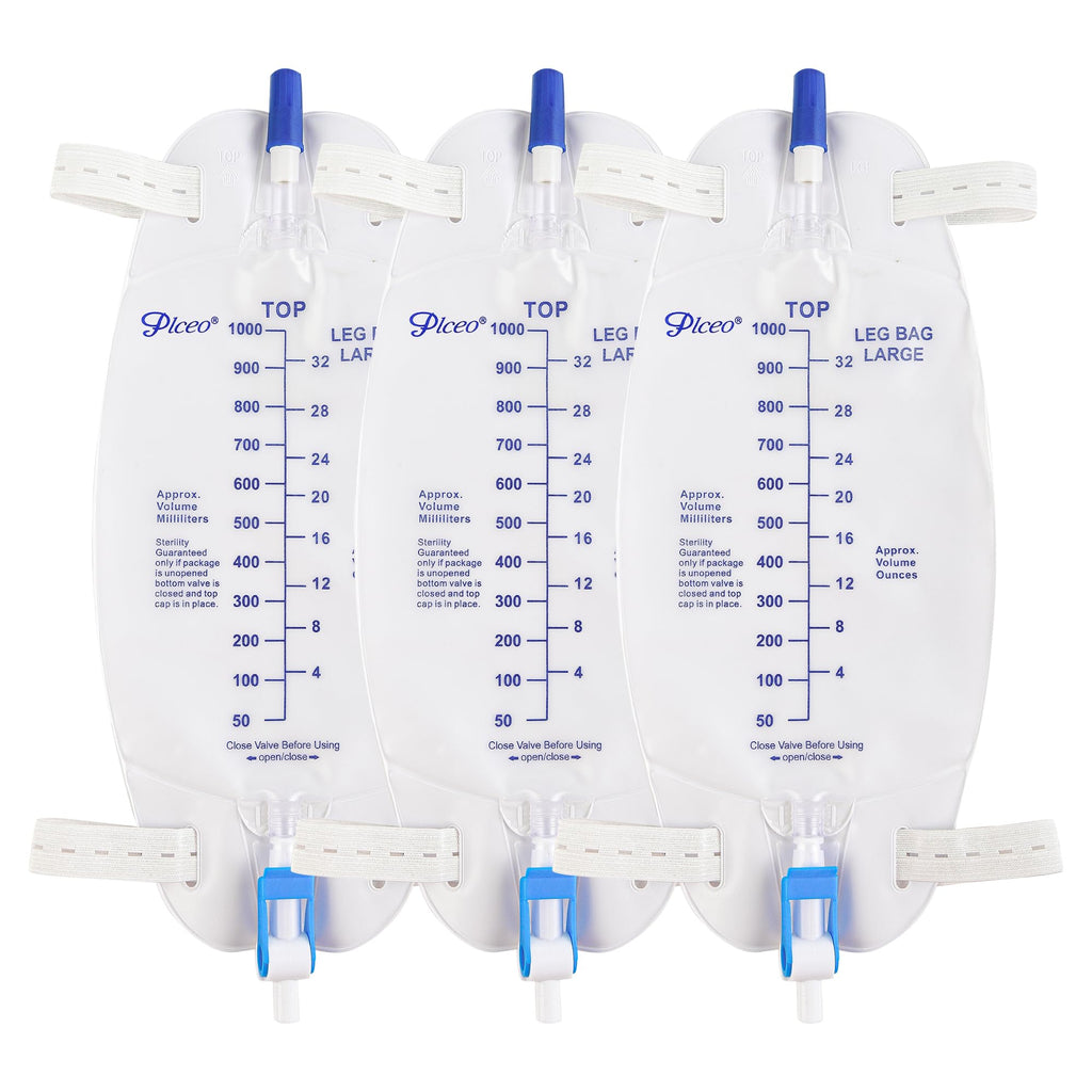 Easy-Tap Leg Bag Urinary Drainage Bag, 1000ml, Anti-Reflux Valve, Cloth Straps, Easy Flip Drain (Pack of 3)