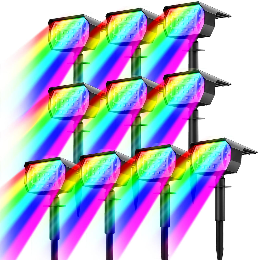 nipify 10 Pack Solar Spot Lights Outdoor Color Changing, 7 Modes Halloween RGB Solar Powered Waterproof Spotlight, Landscape Lighting for Outside Yard Garden Pathway
