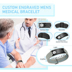 KBPTM Custom Medical Alert Bracelet Personalized Engraving Medic Info ID Bracelet Customized Emergency Medical Bracelets Gifts for Men Women Dad Fathers Day (black)