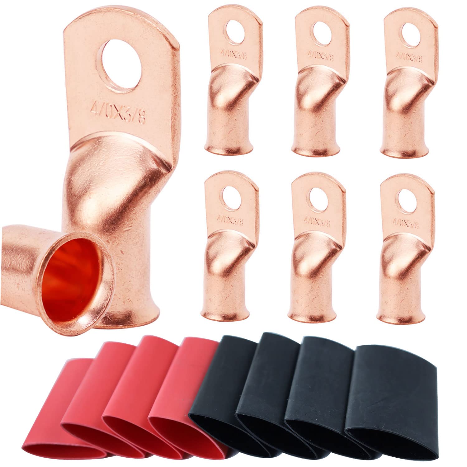 TKDMR 8 PCS 4/0 AWG - 3/8 Battery Cable Lugs Copper Wire Ring Terminals