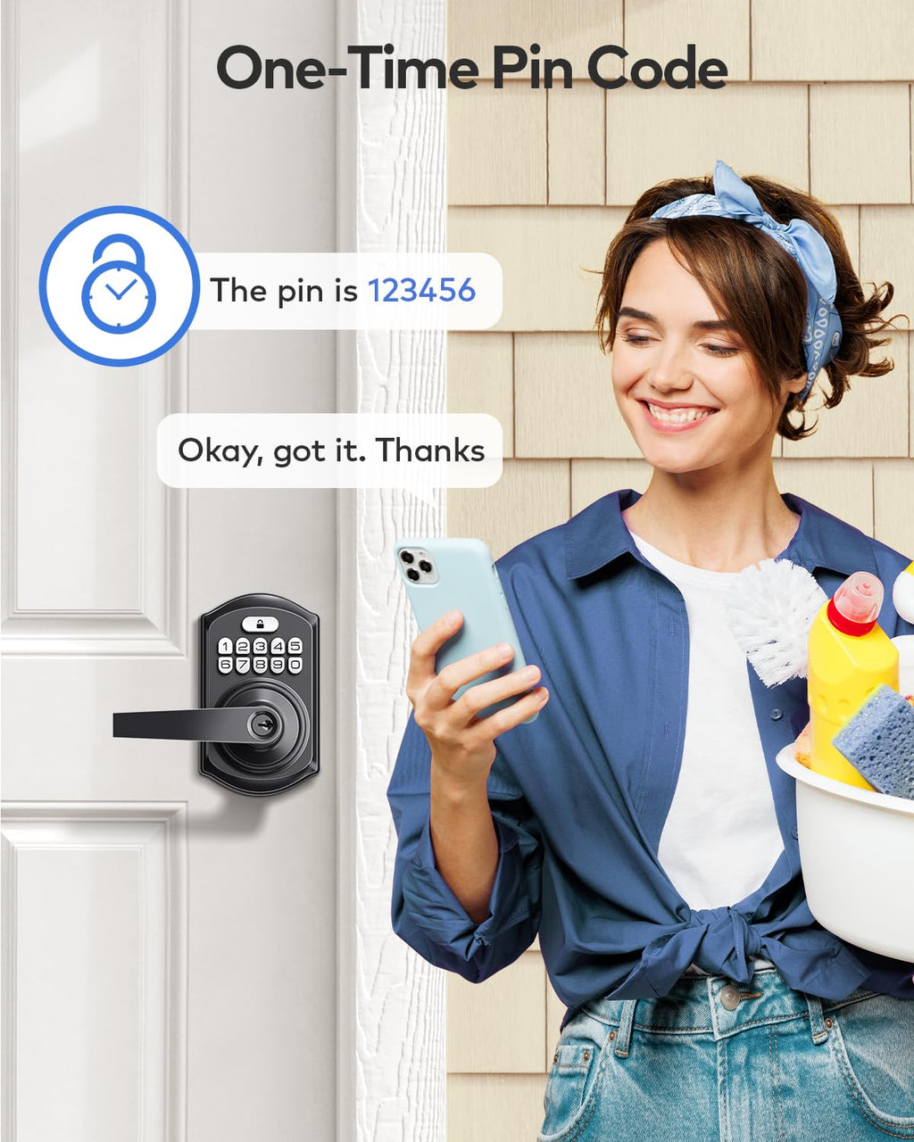 TEEHO TE004 Keyless Entry Keypad Door Lock with Handle - Smart Digital Electronic Lock for Interior Door with Anti-Peeping, Auto Lock & Passage Mode - Easy Installation - Matte Black