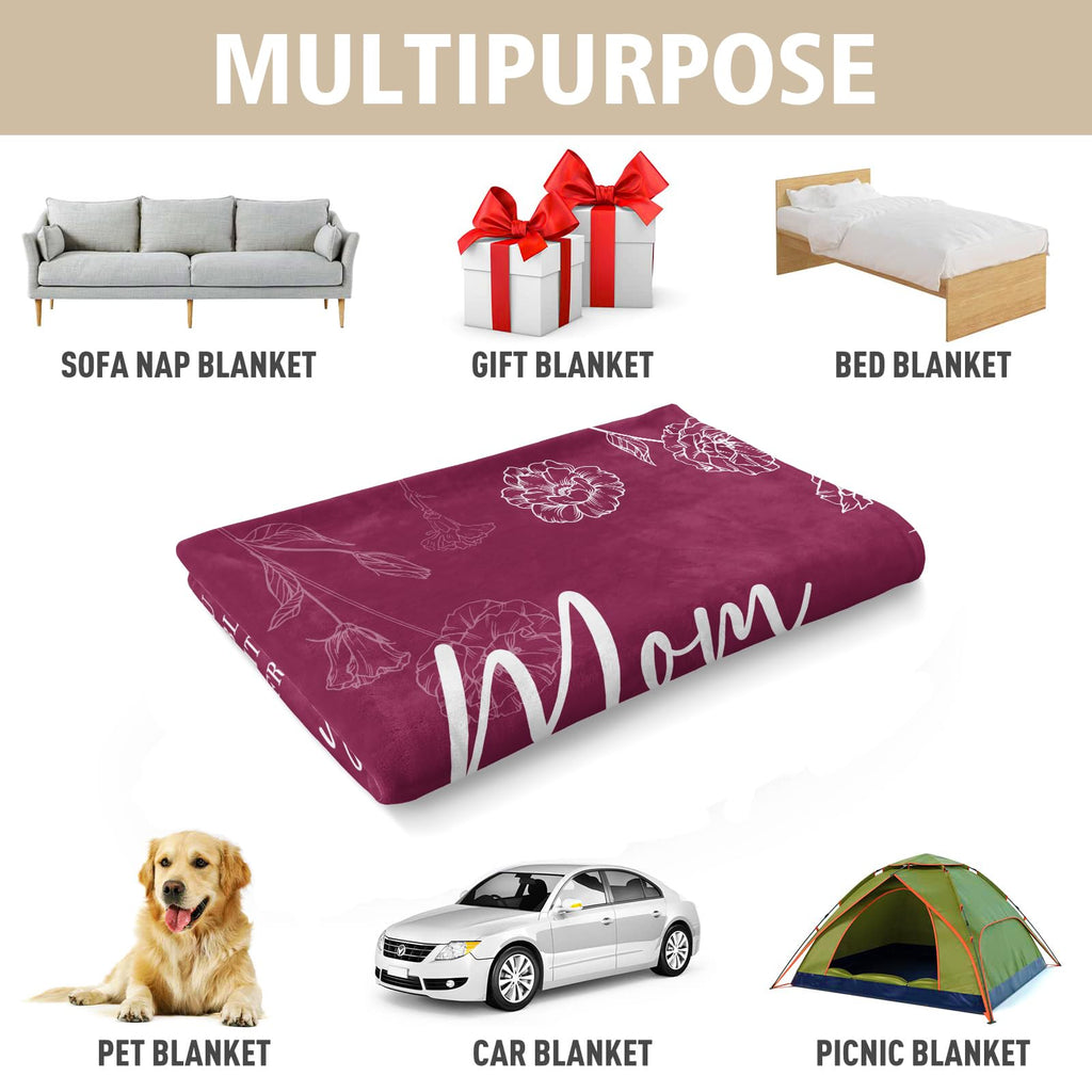 GiltGlimmer Mom Birthday Gifts, Mom Floral Blanket Burgundy, 60" x 50"