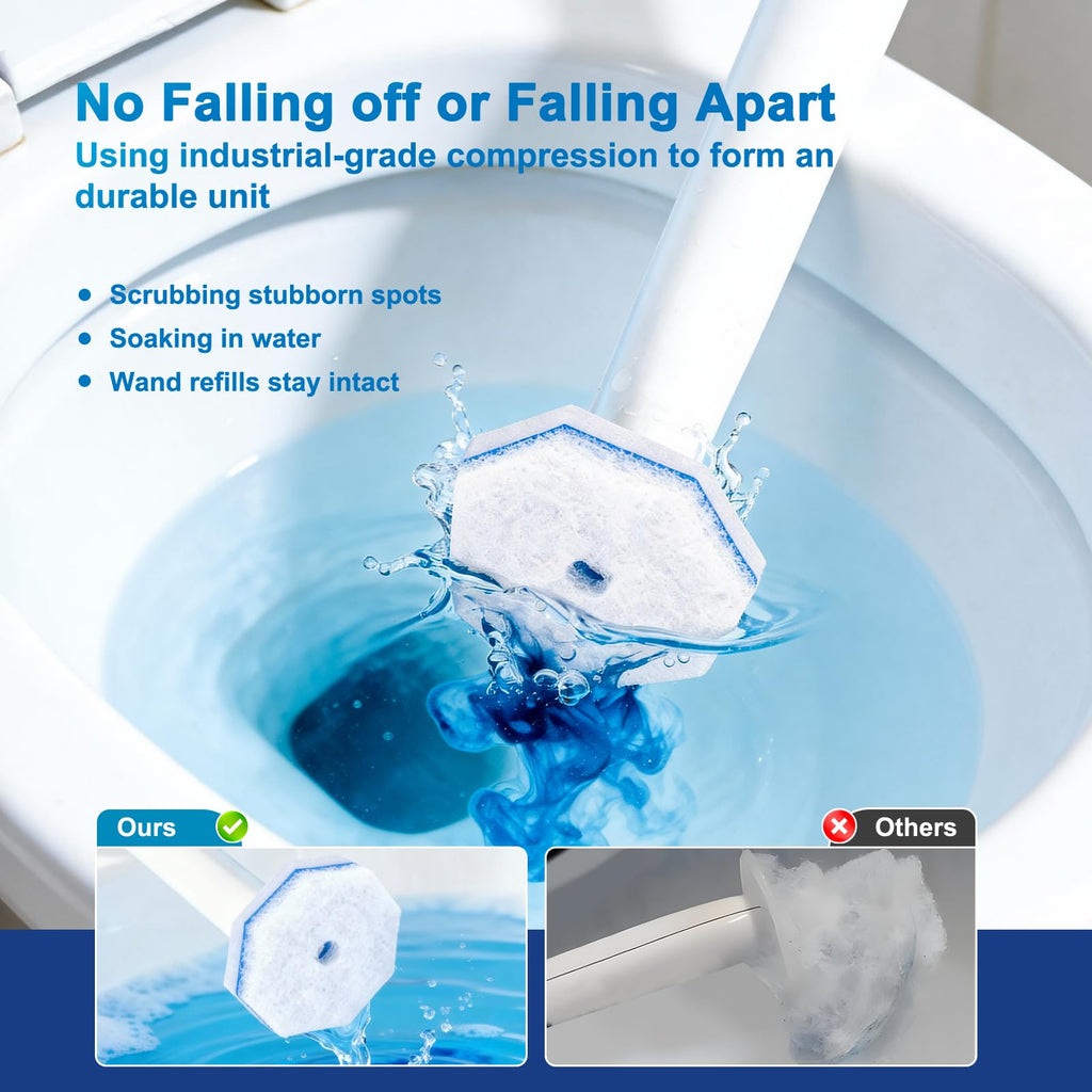 Akopryc 60pcs Toilet Cleaner Refill Pads for Clorox Wand, Upgrade 3-Layer Toilet Scrubber Refills, Won't Fall Apart, Powerful Foam, Safe On Porcelain, Bathroom Cleaning Essentials