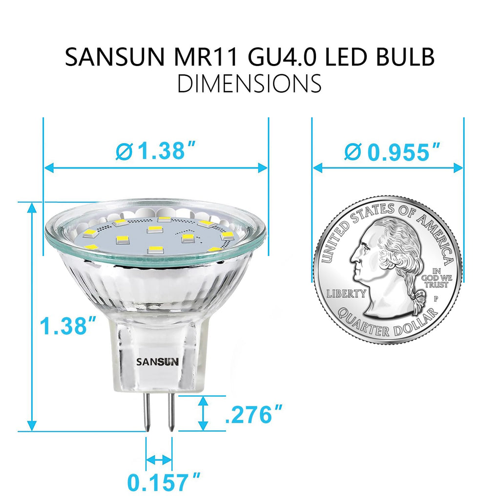 SANSUN 3W MR11 LED Landscape Light Bulbs, Low Voltage 12V 20W Halogen Replacement for Outdoor Landscape Spotlight and Track Light, GU4 Bi-Pin Base, Daylight White 4000K, Non-Dimmable, (Pack of 12)