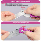 Box Cutter Heavy Duty Utility Knife, Razor Knife, Lightweight Aluminum Handle, Back-lock Mechanism, Stainless Belt Clip, for Carpet, Carton, Box, Cardboard, with 5-piece Extra Blades, Hot Pink