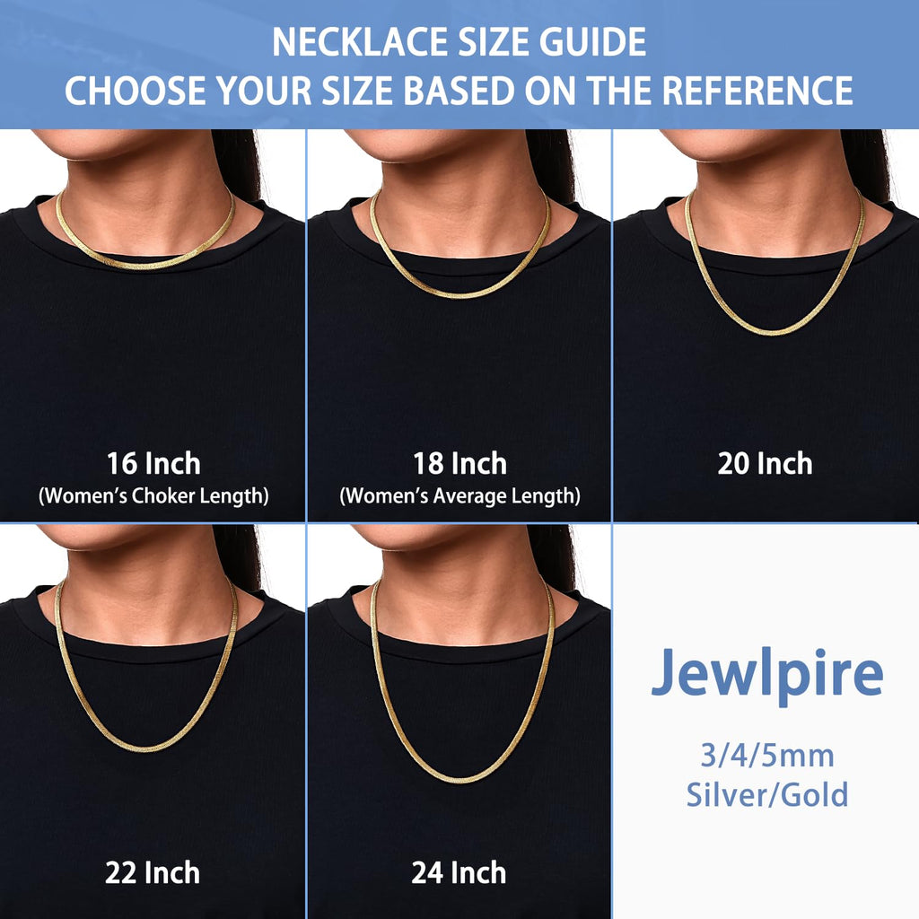 Jewlpire 18K Gold Plated Herringbone Necklace for Women, 5mm Flat Snake Chain Necklace, Gold Necklaces for Women, Women's Chains Necklaces 18 Inch