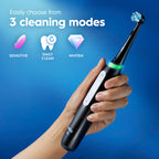 Oral-B Rechargeable Electric Toothbrush, iO3 Limited Deep Clean, 3 Cleaning Modes, Visual Pressure Sensor to Protect Gums, 2 Brush Heads, Travel Case, Black