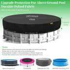 HIGHTQURO 15Ft Round Pool Cover,Heavy Duty Waterproof Round Pool Covers for Above Ground Pools with Ground Nails and Windproof Ropes,Increase Stability&Tear-Resistant, Waterproof and Dustproof, Black