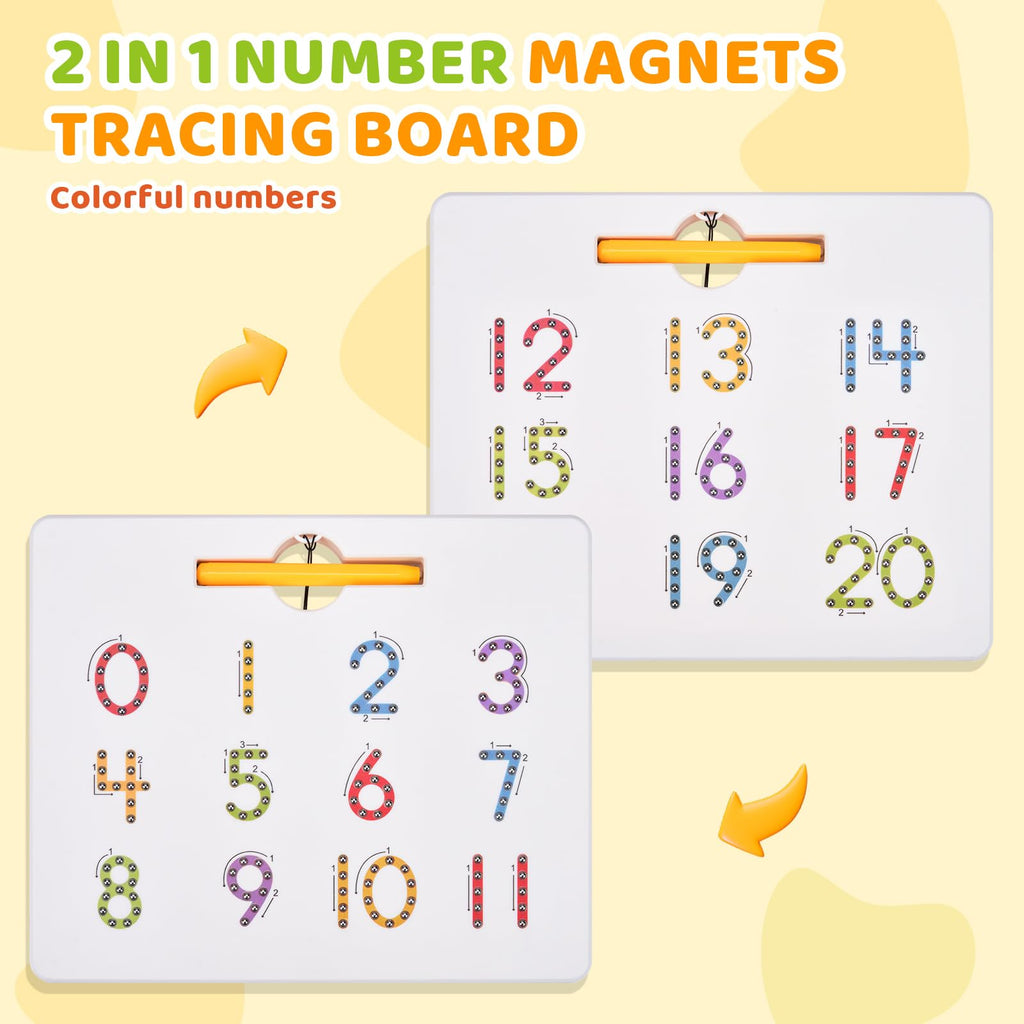 GAMENOTE Magnetic Number Tracing Board, 2 in 1 Double Sided Numbers 1-20 Writing Board for Toddlers & Kids, Preschool Handwriting Learning Toys, Educational Math Manipulatives