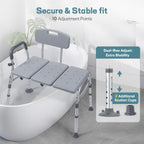 Tub Transfer Bench for Bathtub, Height Adjustable Shower Bench with Backrest, Shower Chair Bath Seat for Elderly, Seniors, Arm Support for Transfer-Gray