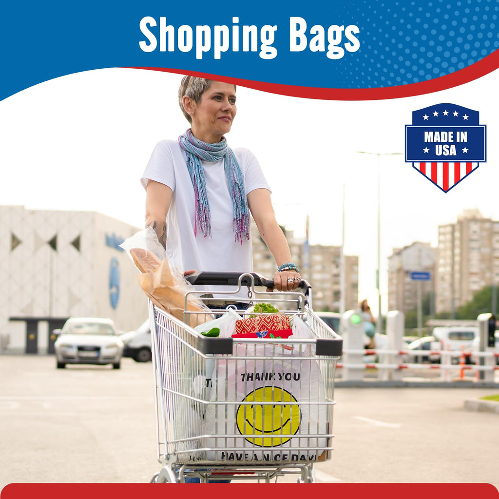 Fuxury 1000 Count Happy Smiling Face Thank You Plastic Bags with Handles