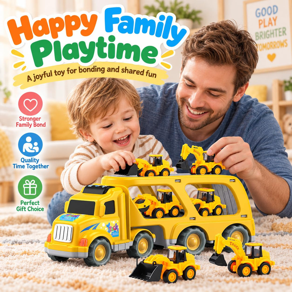 Veslier Construction Truck Toys for Boys Girls Age 3 4 5 6 Years Old，Carrier Transport Trucks for Kids 3-4 3-5 Year Old，Christmas Birthday Gift Toddler Toys.